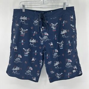 Travis Mathew Sweet Land Of Beer Board Shorts Swim Trunks Men's 36 Navy Vacation